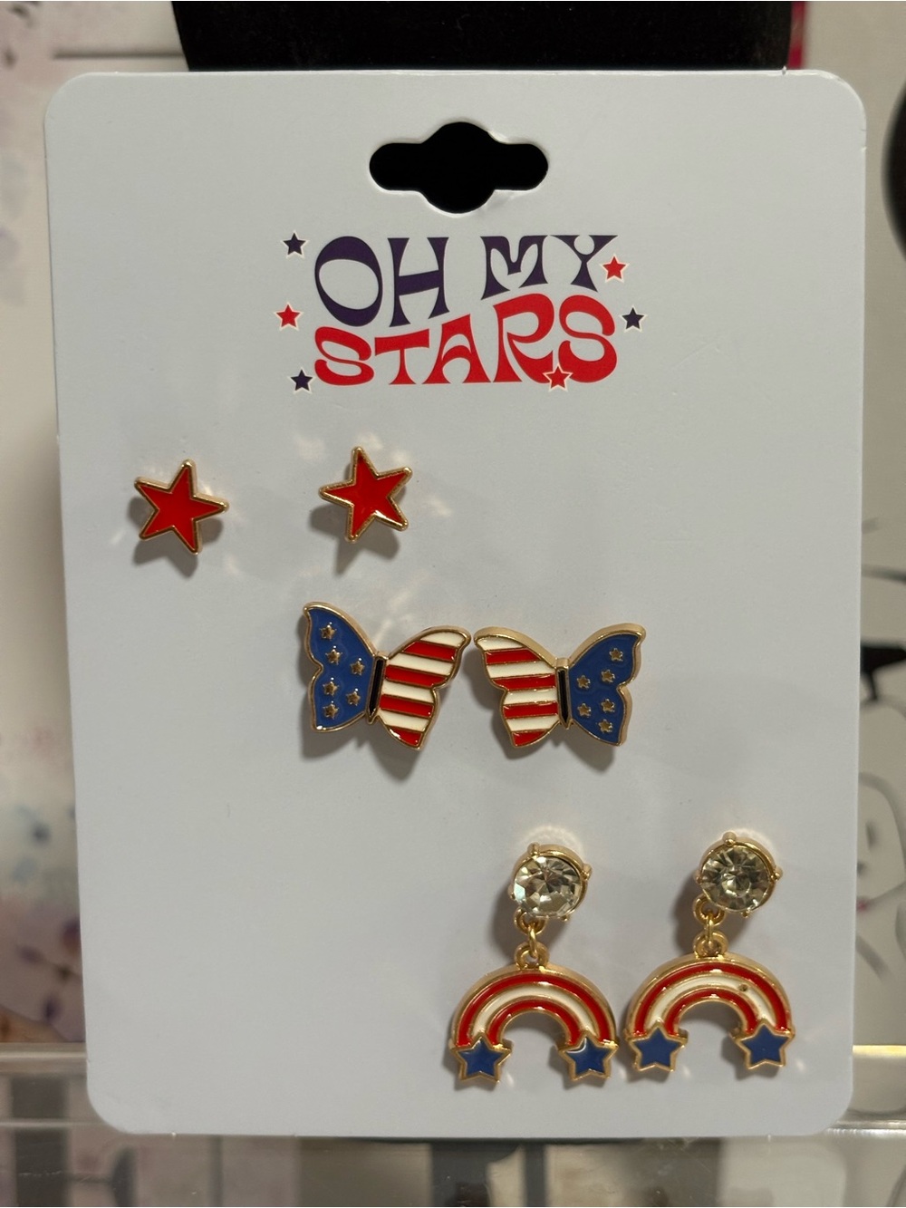 ✨ 🇺🇸NWT Oh My Stars Charming Red, White, & Blue Theme Earring Collection– 4 Pair - Picture 13 of 17